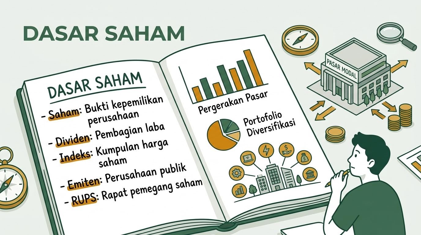 Ilustrasi dasar saham dan struktur pasar modal untuk pembelajar pemula