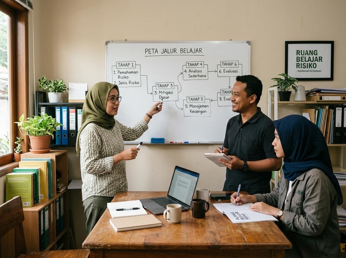 Suasana ruang belajar Tim Redaksi Ruang Belajar Risiko menyusun materi belajar risiko investasi